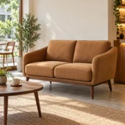 Ảnh minh họa sofa cà phê hai chỗ màu nâu; không phải ảnh sản phẩm thực tế